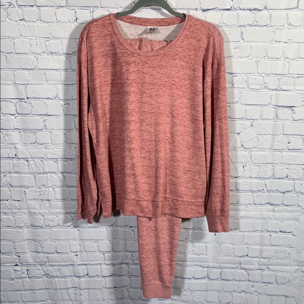 Natori Womens Sleep Pant Set Sweatshirt Pink Size L Loungwear Soft Cozy Crewneck